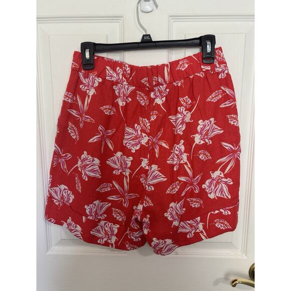 Joie Linen Blend High Rise Tropical Floral Red White Shorts Size 6 Vacation - Picture 2 of 5